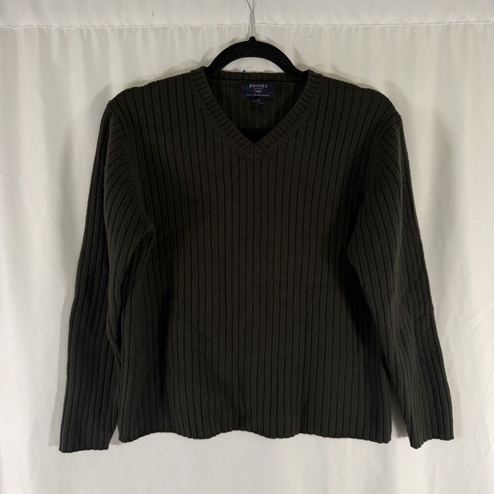 Brooks Brothers Fine Italian Merino Sweater Women's Medium Brown Ribbed Vneck
